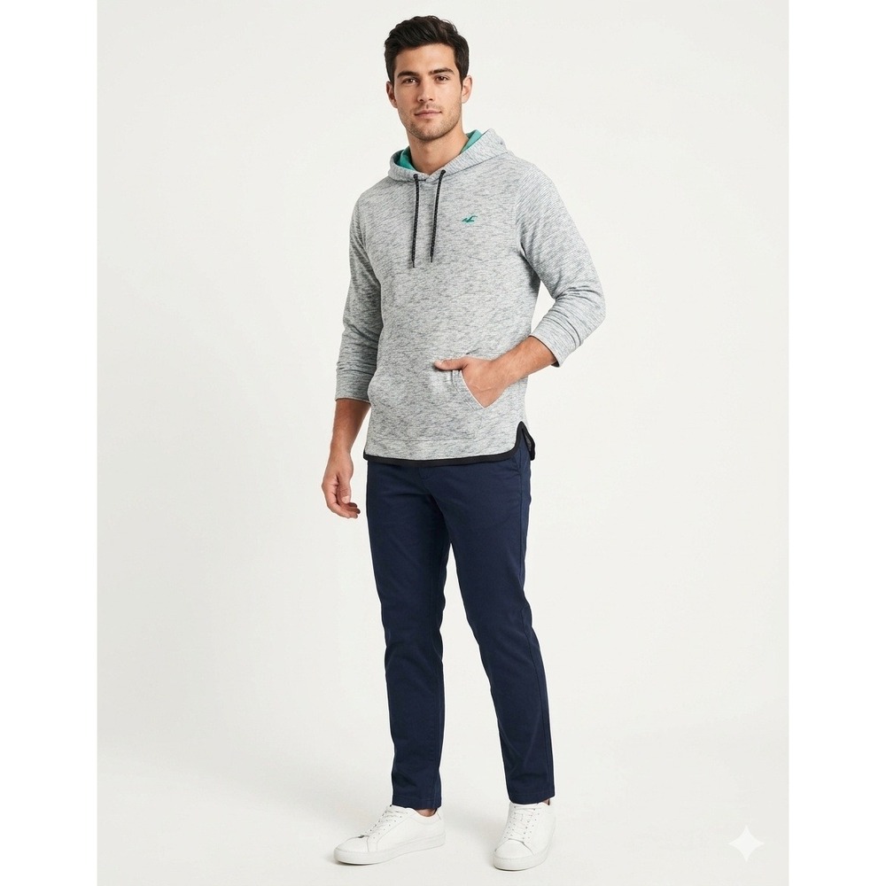 Hollister Mens Grey Space Dye Hoodie Teal Lining Curved Hem Pullover Size M